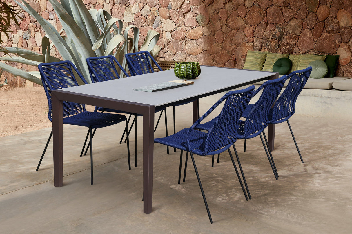 Armen Living Fineline/Clip Eucalyptus/Super Stone 7-Piece Outdoor Dining Set