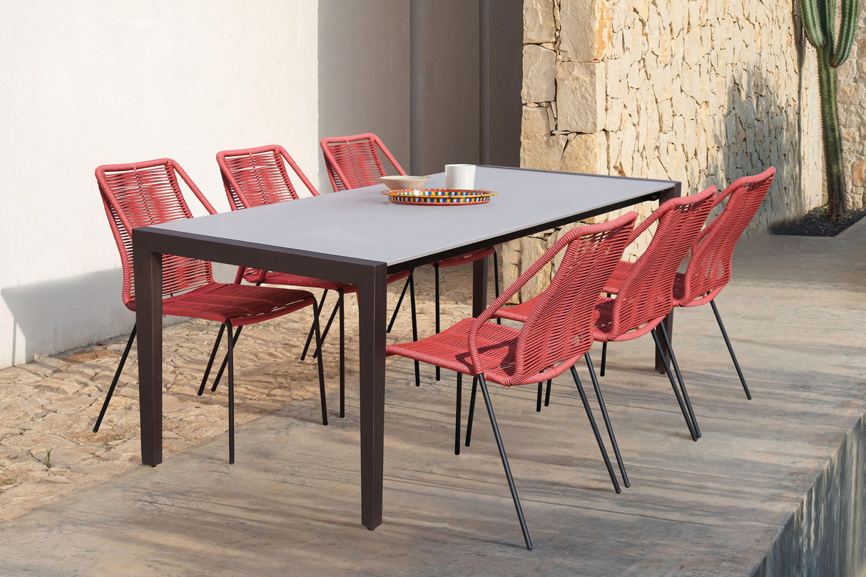 Armen Living Fineline/Clip Eucalyptus/Super Stone 7-Piece Outdoor Dining Set