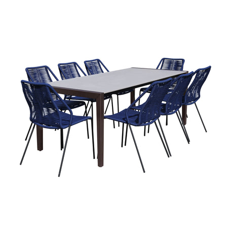 Armen Living Fineline/Clip Eucalyptus/Super Stone 9-Piece Outdoor Dining Set