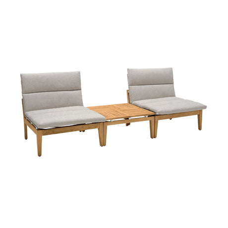 Armen Living Arno Teak Wood FrameOlefin Fabric Cushion 100% Olefin 3-Piece Outdoor Conversation Set