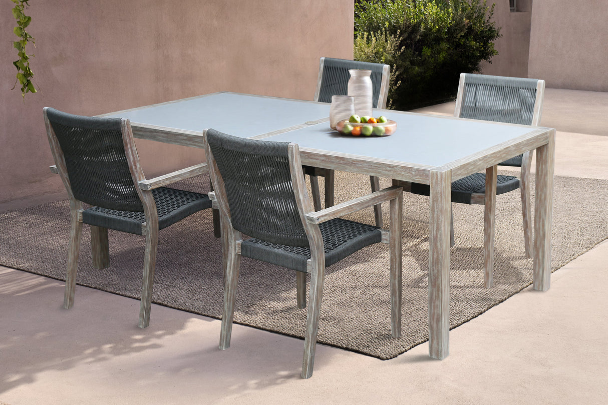 Armen Living Sienna Eucalyptus/Super Stone/Rope Polypropolene 5-Piece Outdoor Dining Set