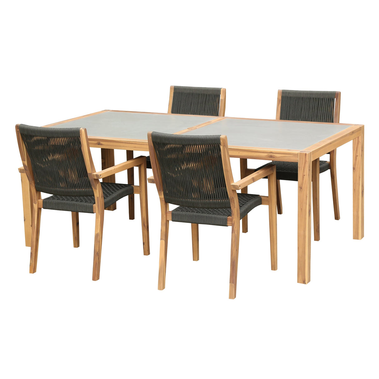 Armen Living Sienna Eucalyptus/Super Stone/Rope Polypropolene 5-Piece Outdoor Dining Set