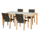 Armen Living Sienna Eucalyptus/Super Stone/Rope Polypropolene 5-Piece Outdoor Dining Set