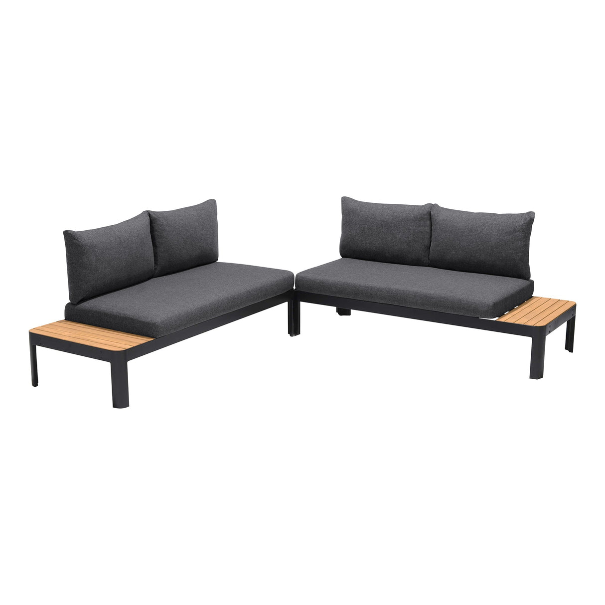 Armen Living Portals Aluminum/Teak/Olefin Olefin 2-Piece Outdoor Sofa