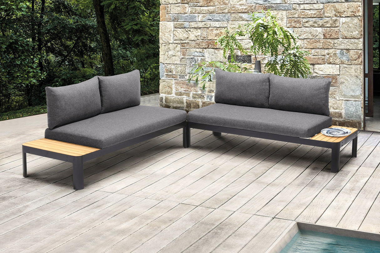 Armen Living Portals Aluminum/Teak/Olefin Olefin 2-Piece Outdoor Sofa