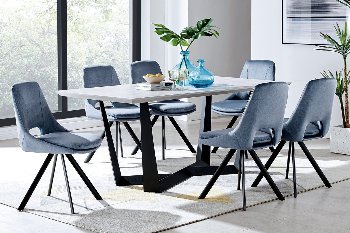 Armen Living Radford/Lexi Velvet+Metal+Melamine 100% Polyester Dining Set - 7-Piece