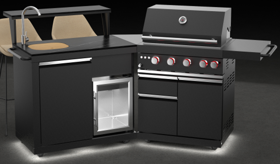 Forno All'Aperto 62,600 BTU BBQ with 3 Stainless-Steel Burners & Infrared Burners & Sink Module with Black Sintered Stone Countertops, Bar & Beverage Center - FODKT2582BLK