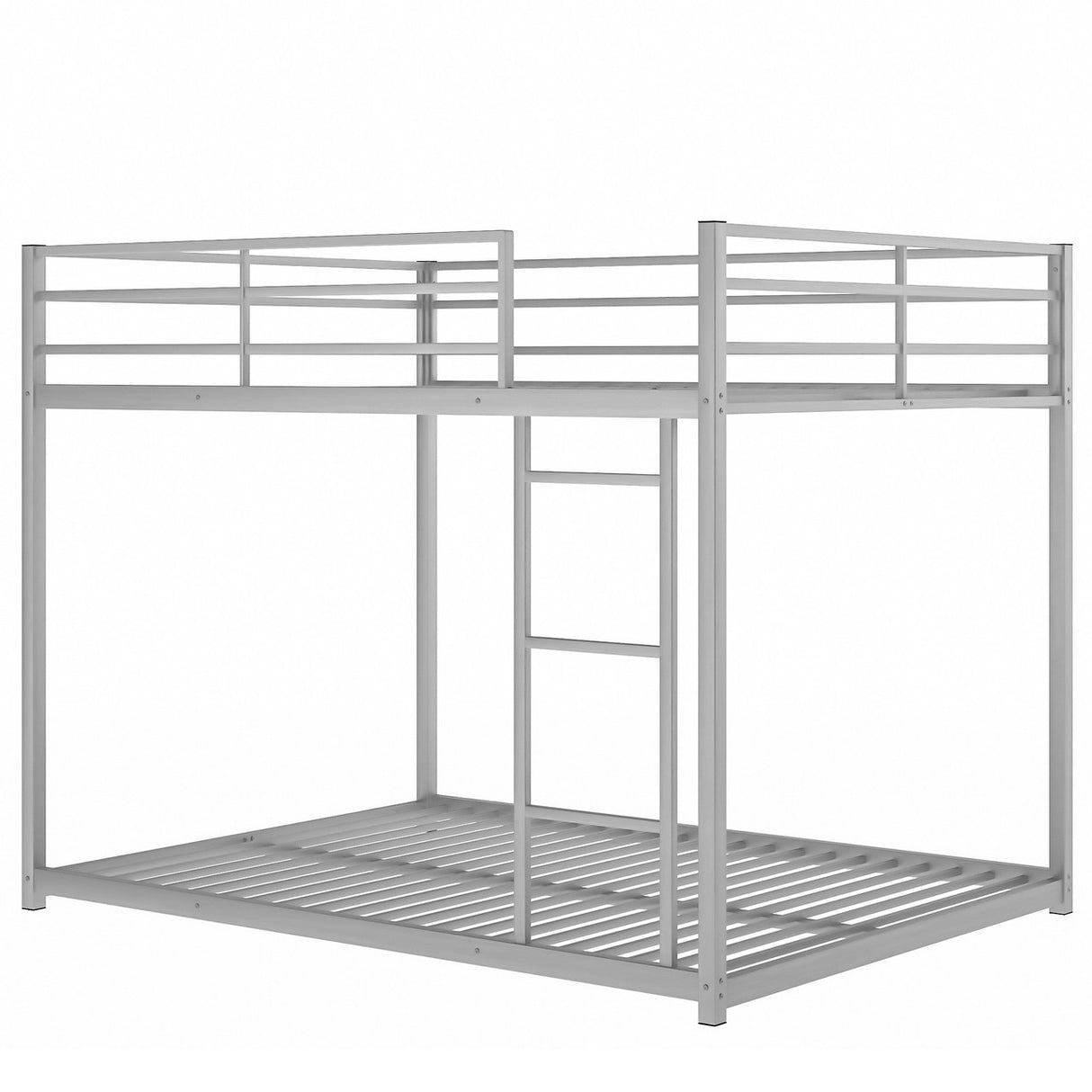 Full over Full Metal Bunk Bed, Low Bunk Bed with Ladder, Silver