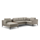 3-Piece U-Shape Upholstered Sectional Couch Sofa Set with 1 Two-seat Sofas 1 Two-seat Armless Sofa 1 Chaise and 1 Small Coffee Table with Drawers, with Reversible Chaise Lounge, Texture Sand