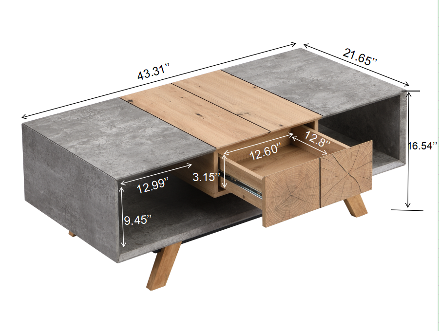 43.31'' Luxury Coffee Table with Drawer