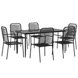 7 Piece Patio Dining Set Black Cotton Rope and Steel