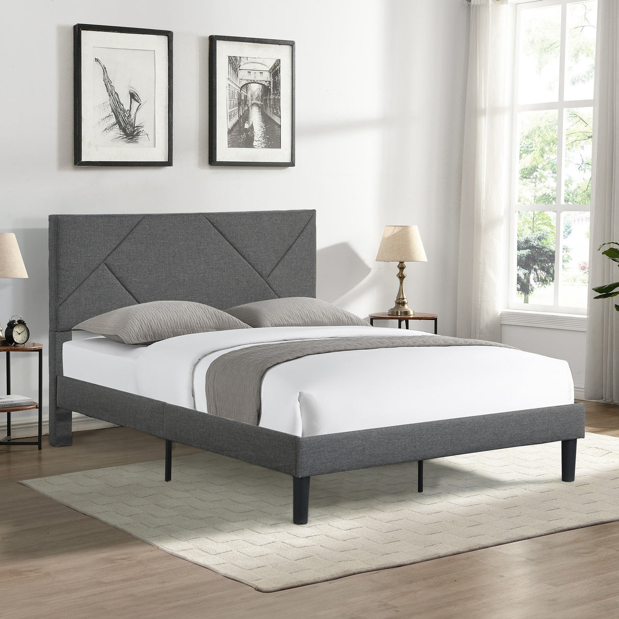 Queen Size Upholstered Platform Bed Frame