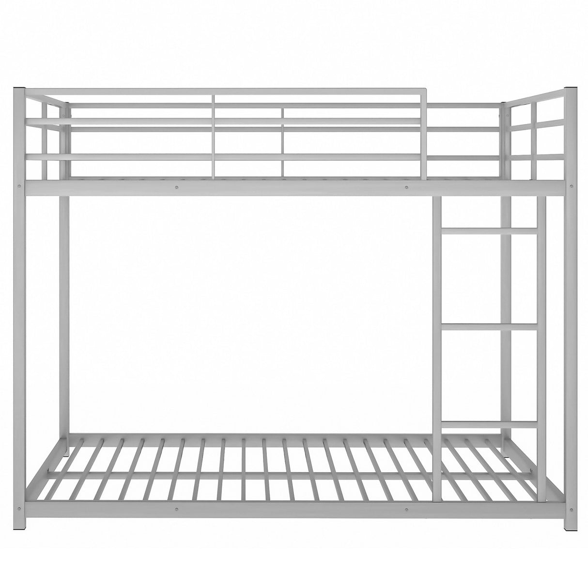 Full over Full Metal Bunk Bed, Low Bunk Bed with Ladder, Silver