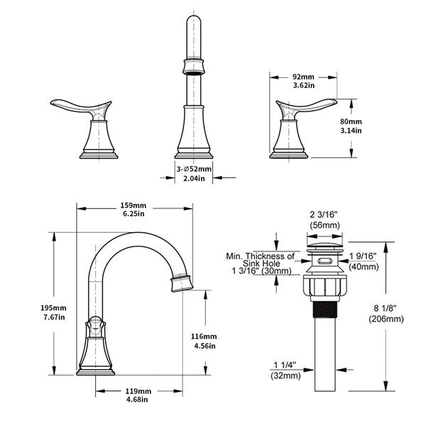 2-Handle Widespread Bathroom Faucet