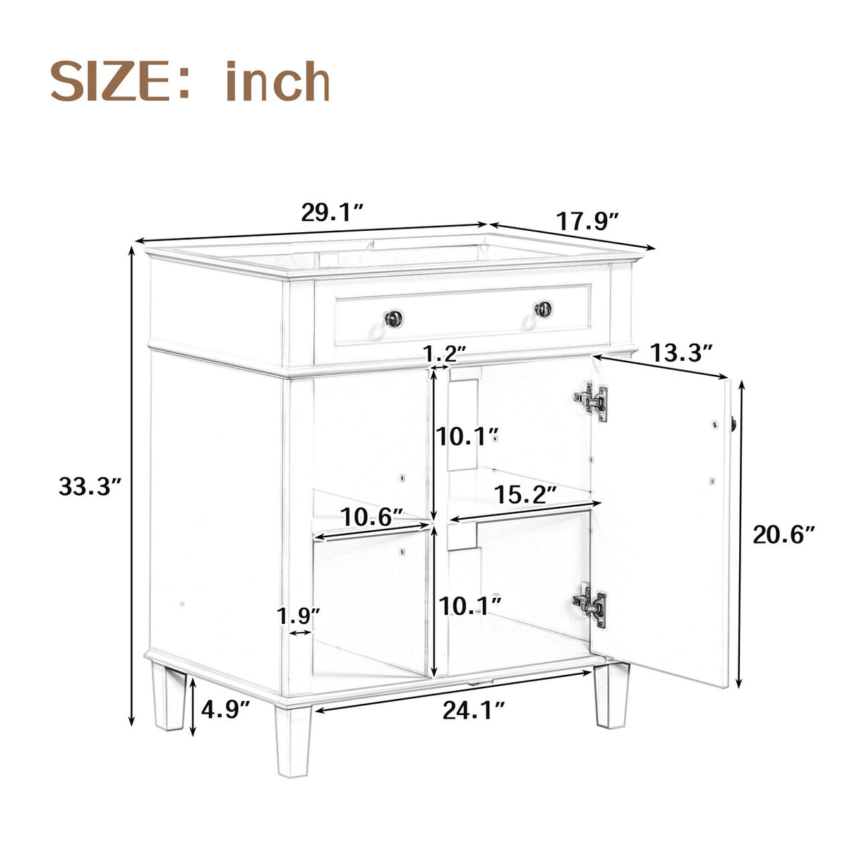 White 30" Bathroom Vanity without Sink, Bathroom Cabinet Base Only