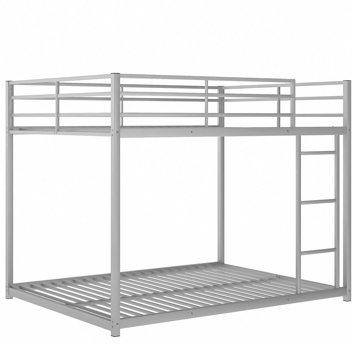 Full over Full Metal Bunk Bed, Low Bunk Bed with Ladder, Silver