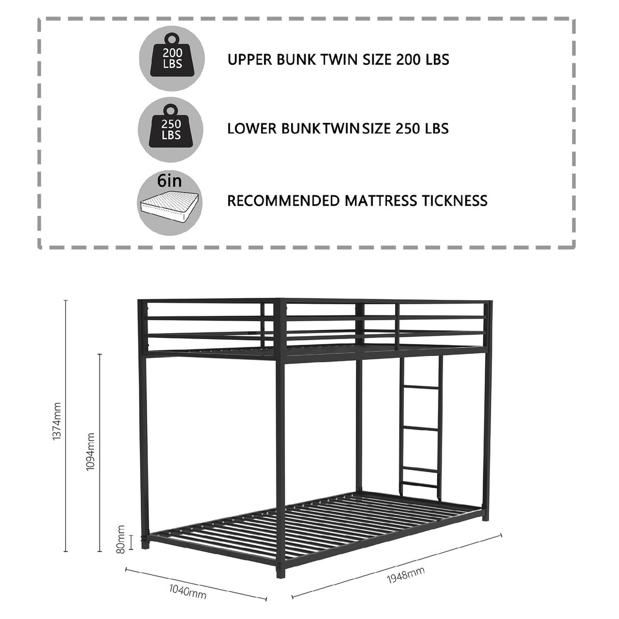 Adam Twin over Twin Metal Bunk