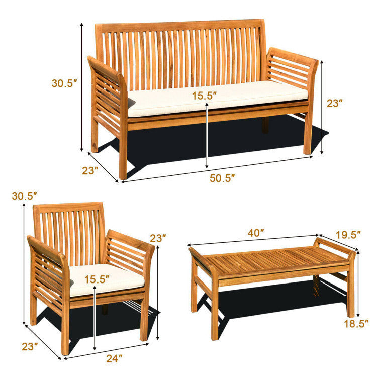 4 Pieces Acacia Wood Sofa Set