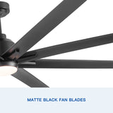 72" Supper Large Integrated LED Light Ceiling Fan with Black ABS Blade