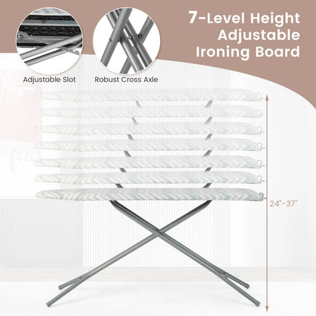 60 x 15 Inch Foldable Ironing Board with Iron Rest Extra Cotton Cover