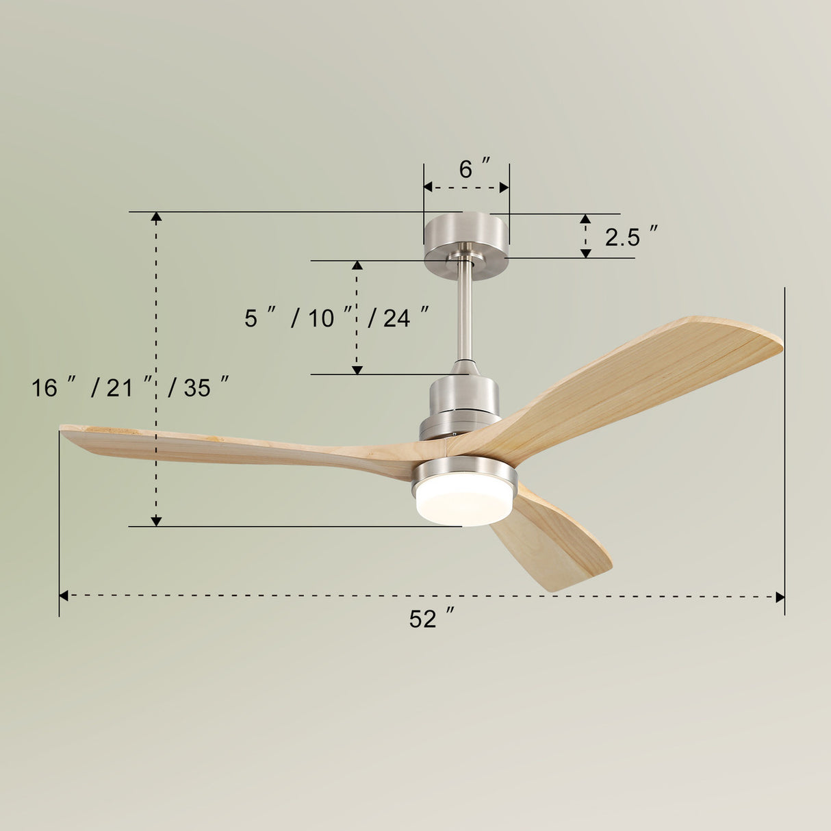 3-Blade Ceiling Fan With Dimmable Led Light 6 Speed