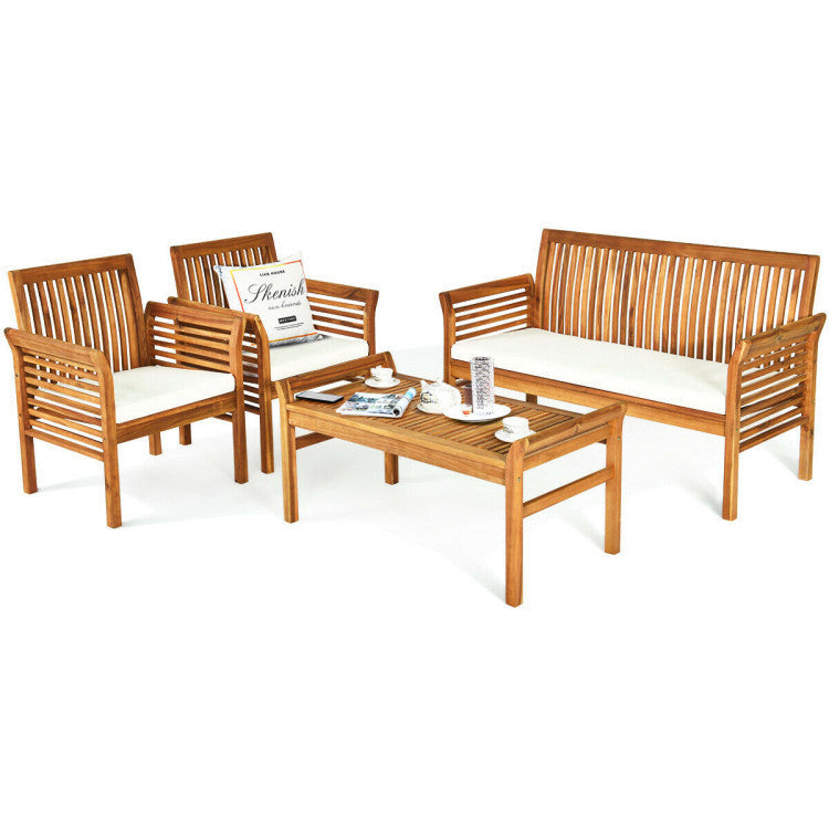 4 Pieces Acacia Wood Sofa Set