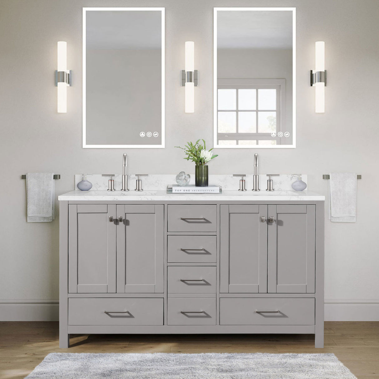 Bathroom Vanity without Top and Sink with Soft Close Doors and Drawers in Gray