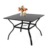 MEOOEM Outdoor Metal Patio Dining Table with Umbrella Hole; Black