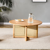 Naturally elegant wooden coffee table with faux rattan accents