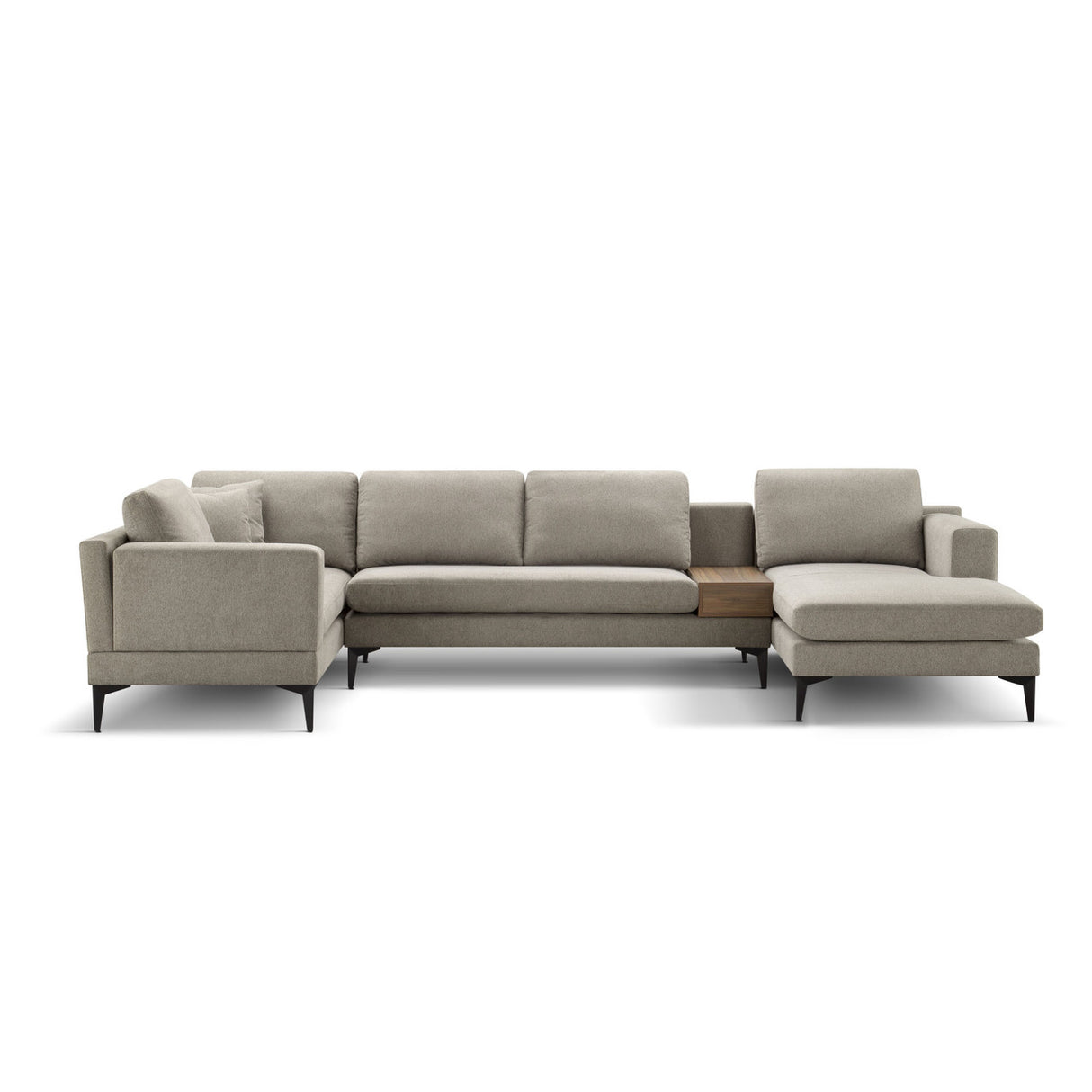 3-Piece U-Shape Upholstered Sectional Couch Sofa Set with 1 Two-seat Sofas 1 Two-seat Armless Sofa 1 Chaise and 1 Small Coffee Table with Drawers, with Reversible Chaise Lounge, Texture Sand