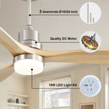 3-Blade Ceiling Fan With Dimmable Led Light 6 Speed