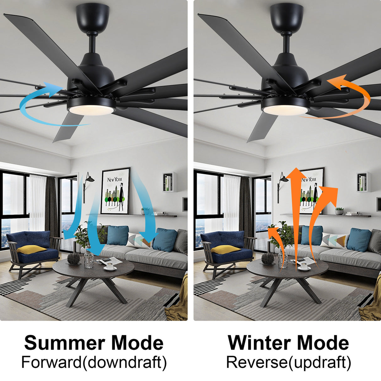 84 In. Indoor Modern Industrial Aluminum Blade Ceiling Fan With LED Light and Remote Control