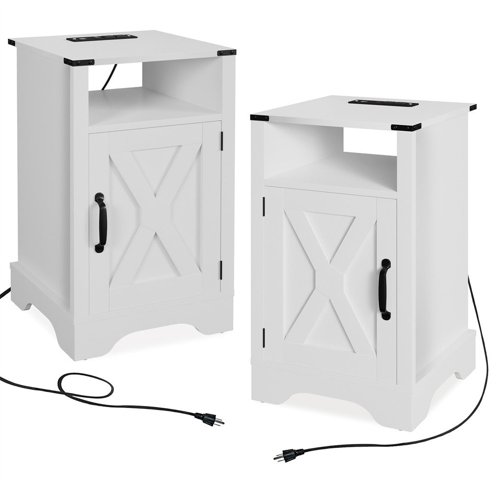 Wood Charging Station Accent Small Bedside Tables Night Stand White Nightstand Set Of 2 Bedroom Living Room