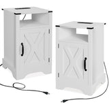 Wood Charging Station Accent Small Bedside Tables Night Stand White Nightstand Set Of 2 Bedroom Living Room