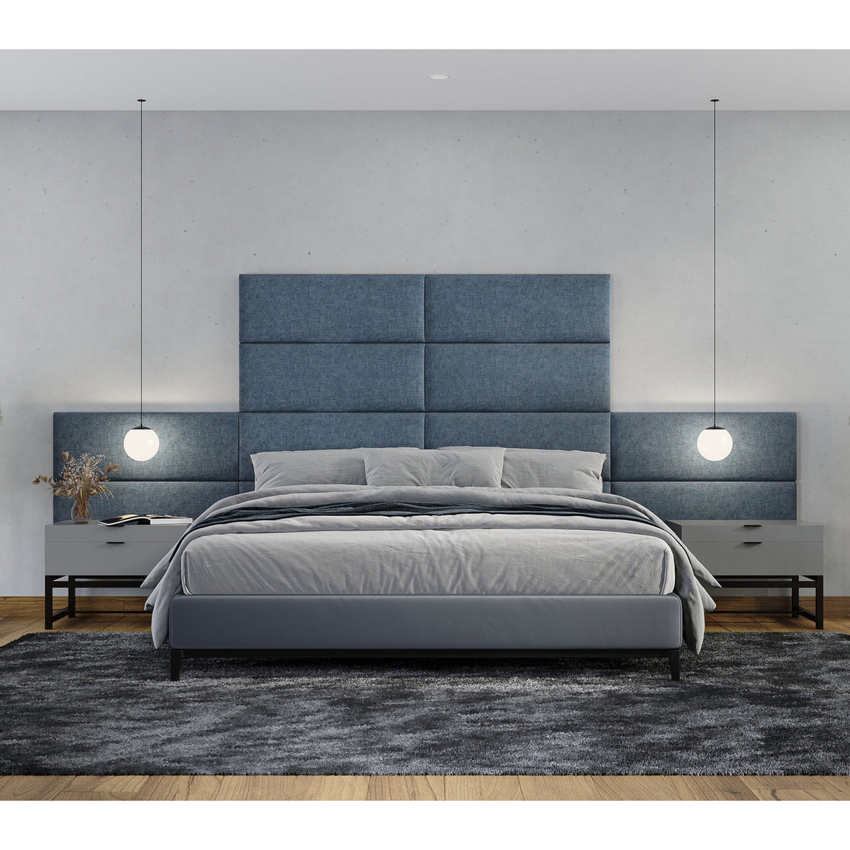 Queen Modern Padded Headboard – Set of 4 Wall Mounted Panels