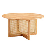 Naturally elegant wooden coffee table with faux rattan accents