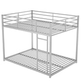 Full over Full Metal Bunk Bed, Low Bunk Bed with Ladder, Silver