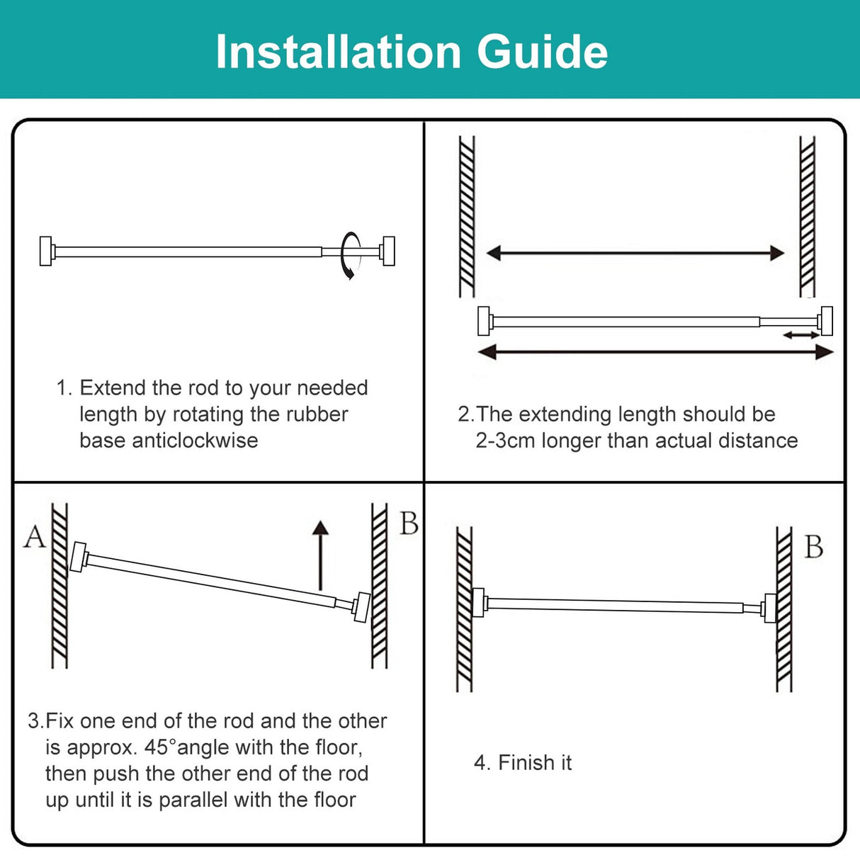 Shower Curtain Rod Adjustable Tension Curtain Rod