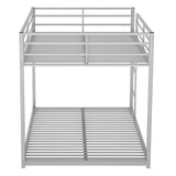 Full over Full Metal Bunk Bed, Low Bunk Bed with Ladder, Silver