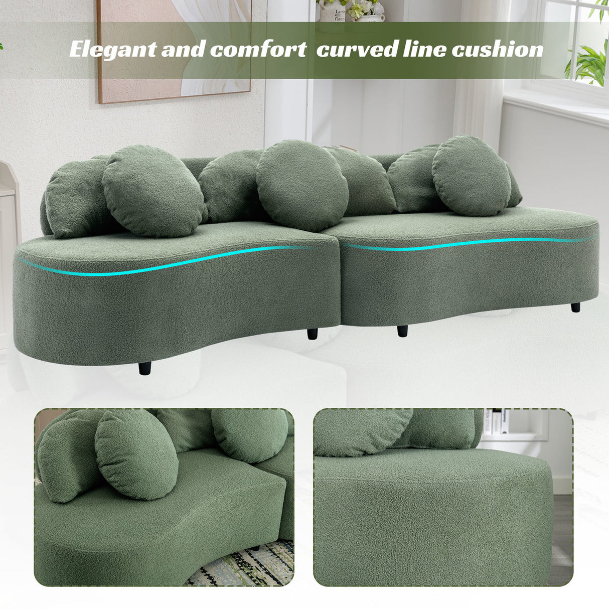 103.9" Modern Living Room Sofa Lamb Velvet Upholstered Couch Furniture for Home or Office, Green