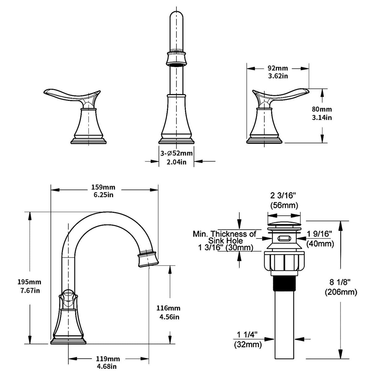 2-Handle 8 inch Widespread Bathroom Sink Faucet