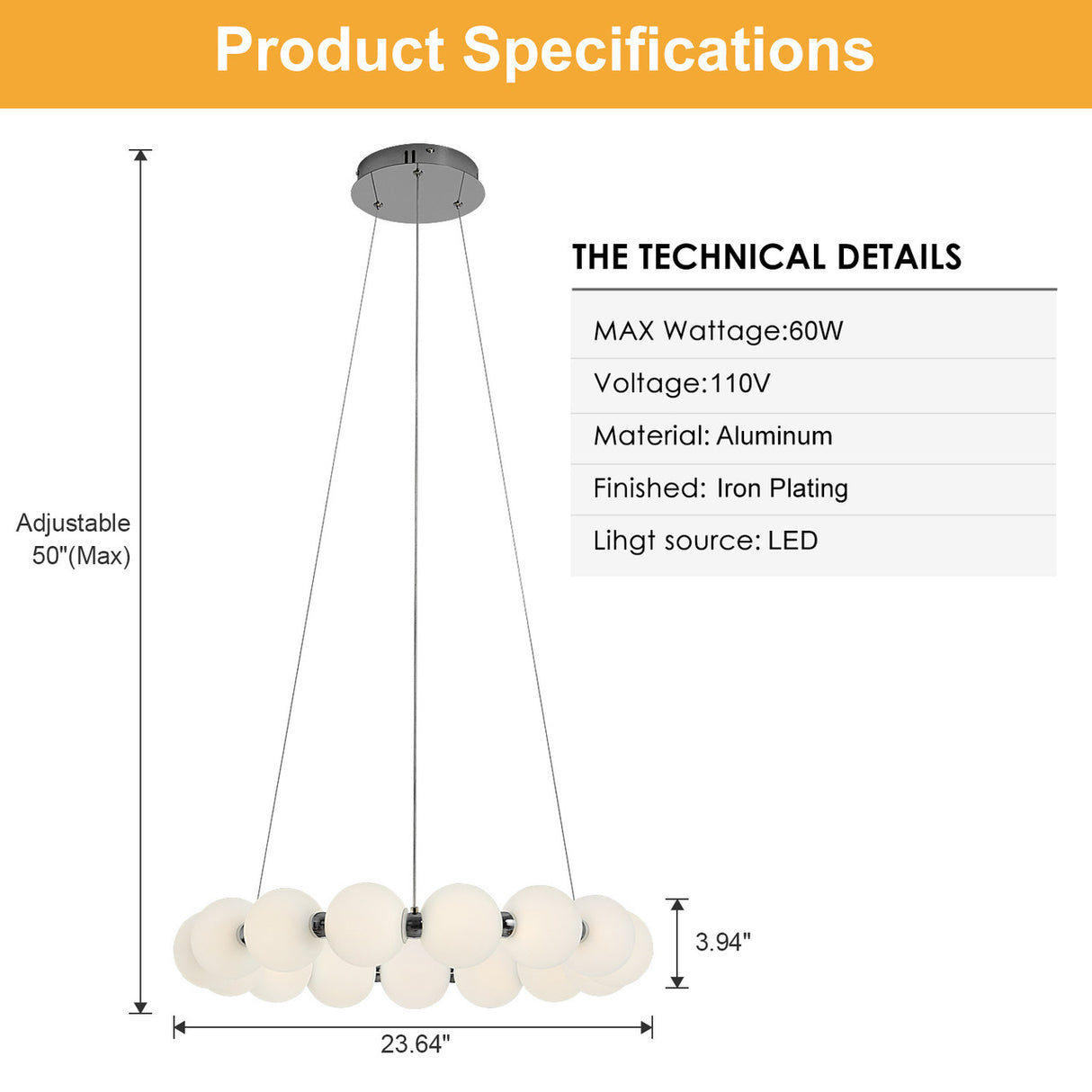 Acrylic Dimmable LED Cylinder Chandelie