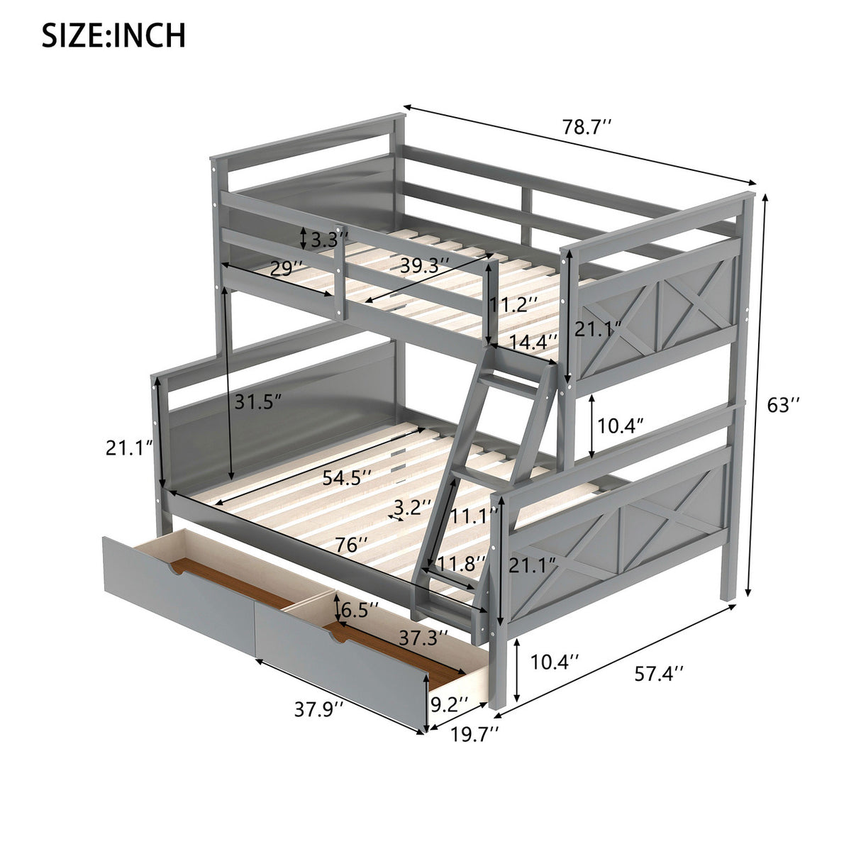 Twin over Full Bunk Bed with Ladder