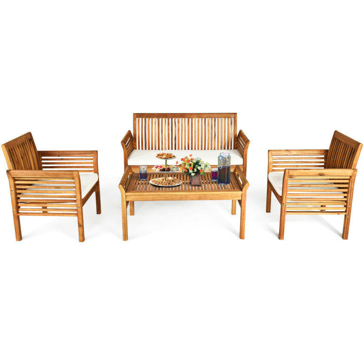 4 Pieces Acacia Wood Sofa Set