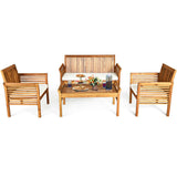 4 Pieces Acacia Wood Sofa Set