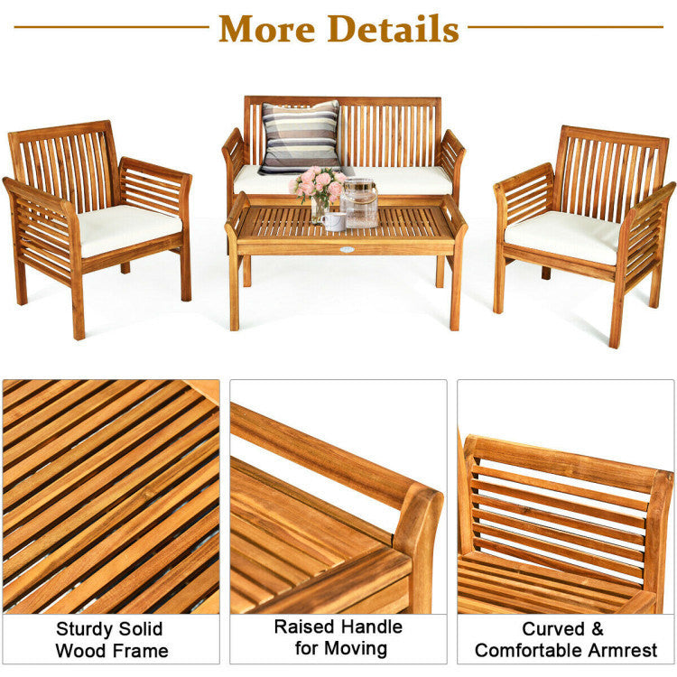 4 Pieces Acacia Wood Sofa Set