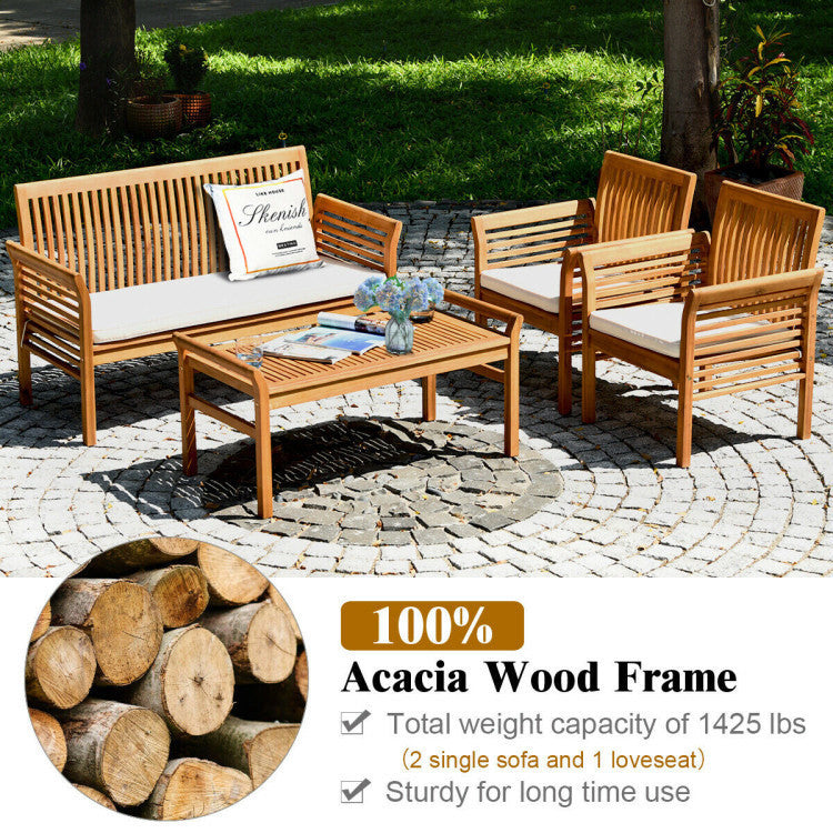 4 Pieces Acacia Wood Sofa Set