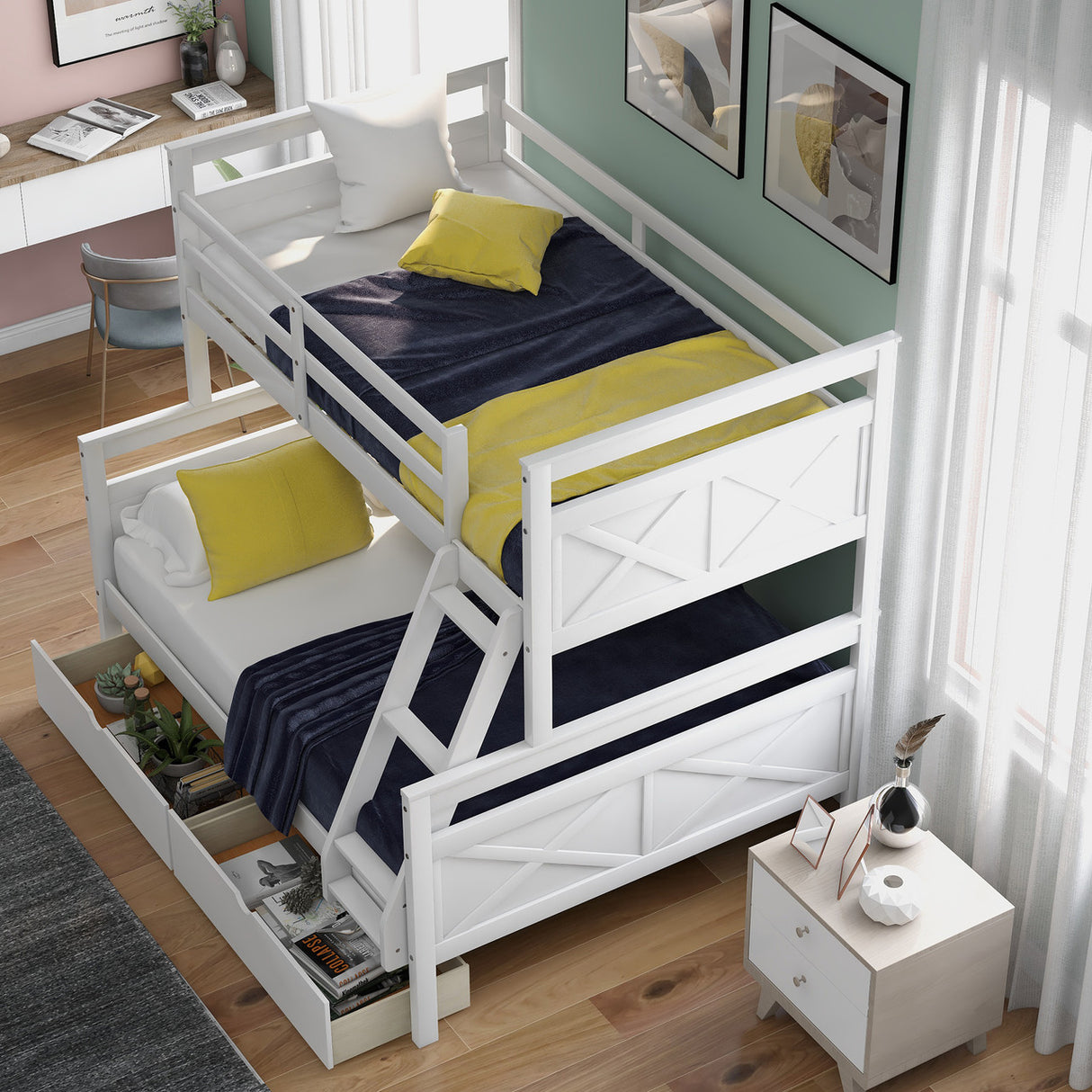 Twin over Full Bunk Bed with Ladder