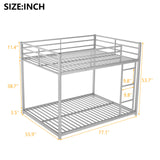 Full over Full Metal Bunk Bed, Low Bunk Bed with Ladder, Silver