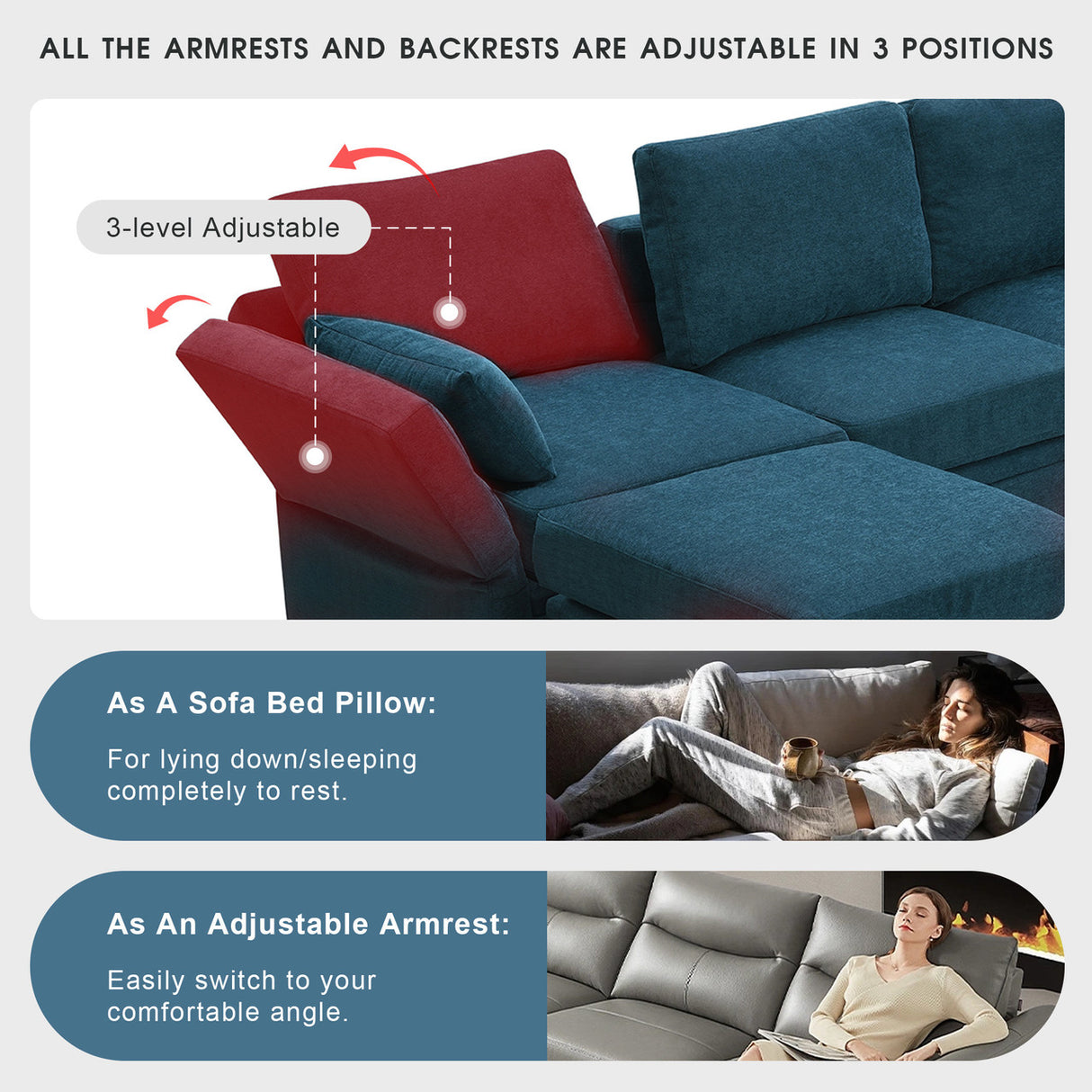 [VIDEO provided] [New] 109*54.7" Chenille Modular Sectional Sofa,U Shaped Couch with Adjustable Armrests and Backrests,6 Seat Reversible Sofa Bed with Storage Seats for Living Room, Apartment,2 Colors